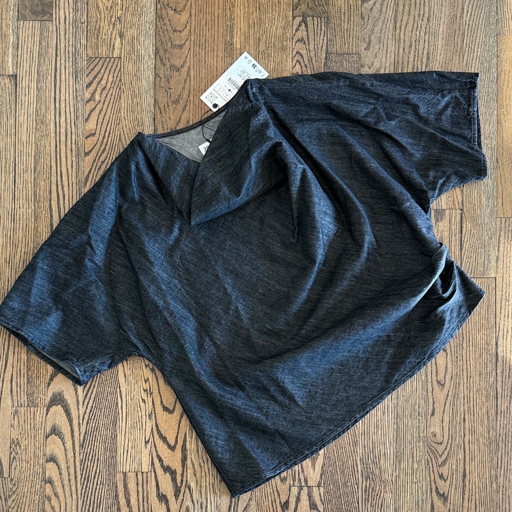 NWT Zara Black Cotton Denim short sleeve Sleeve Top